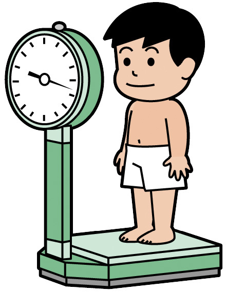 下着姿で体重計に乗る男の子のイラスト