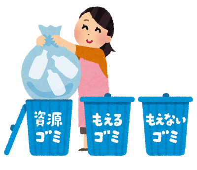 女性がゴミ出しをしているイラスト