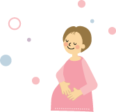 妊婦さんがおなかに手を置いて思いを巡らせているイラスト