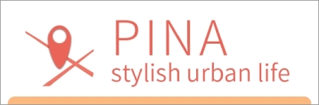 「PINA stylish urban life」目的地に立った地図上のピンをモチーフにしたロゴマーク