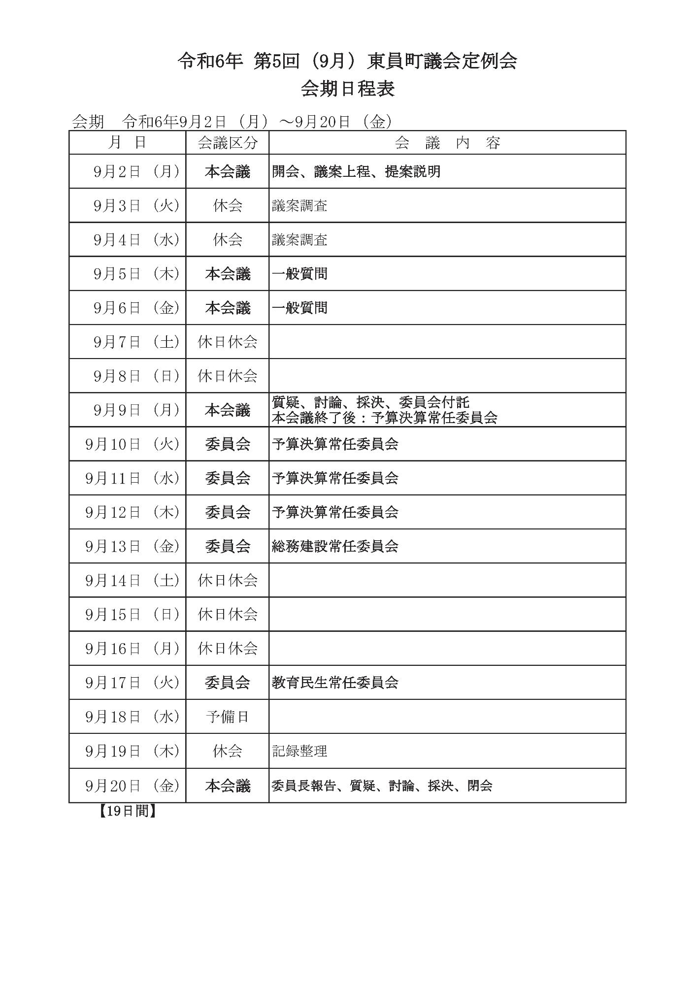 会期日程票